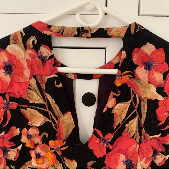 Free People Black Orange Floral Long Sleeve Dress Size 6 - Picture 9 of 9